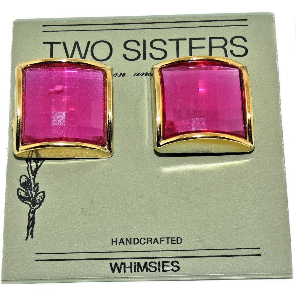 Two Sisters Gold Tone Pink Handcrafted Earrings